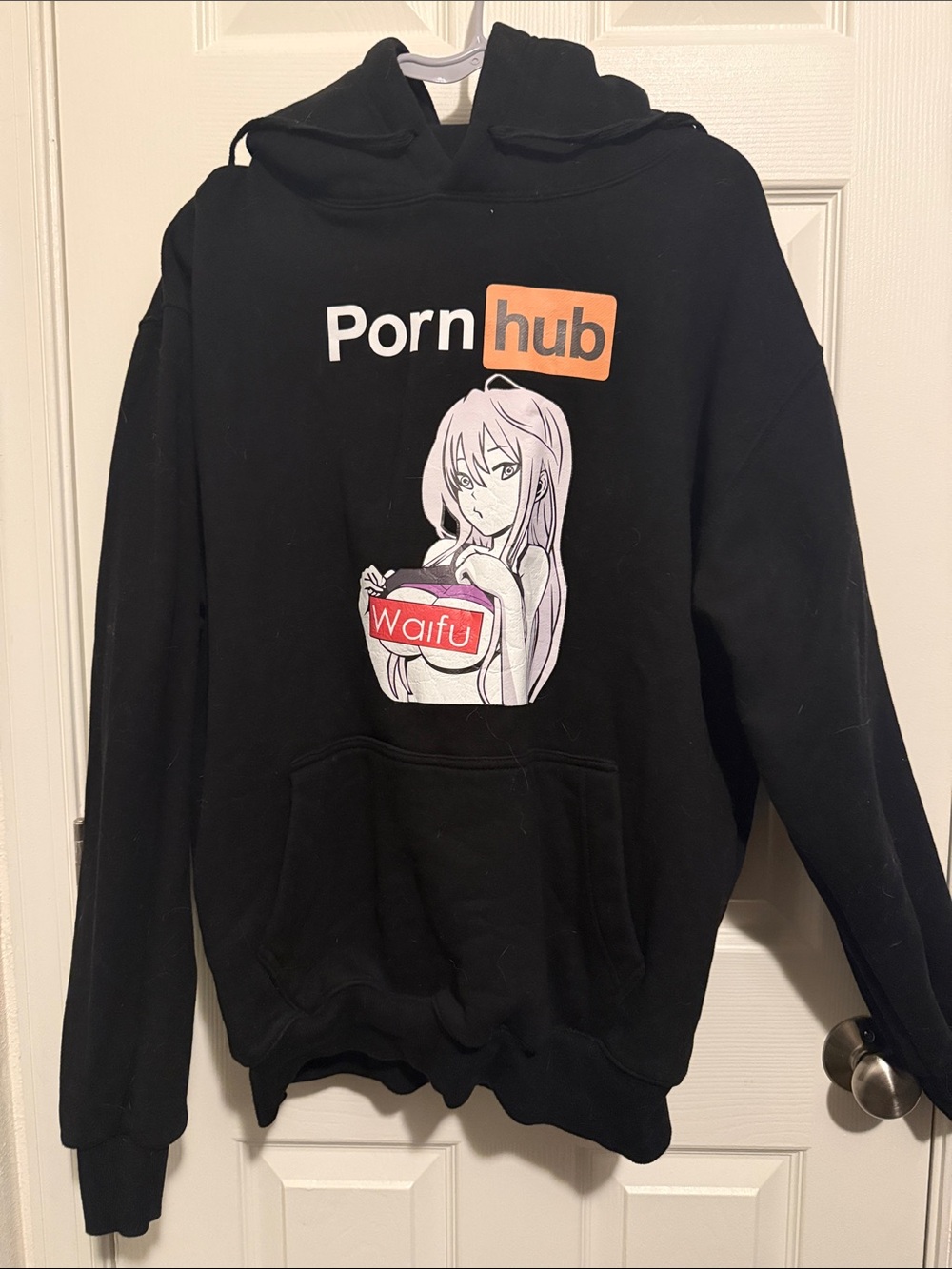 Black Graphic WAIFU Hoodie Sweater with Anime Print